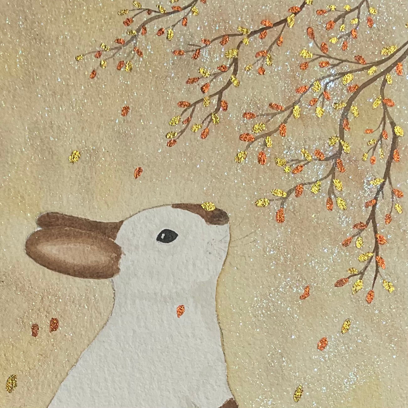 close up Autumn Days’ - Original Californian Bunny Rabbit Watercolour Painting