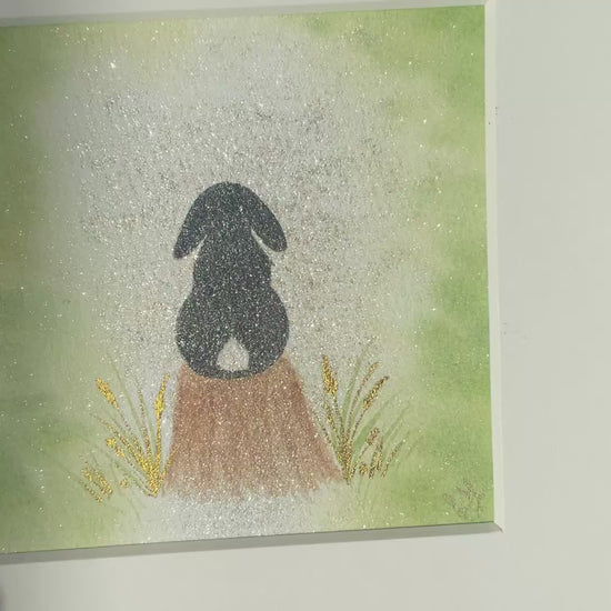 Video of “In to the Shimmering Light’ - Original Lop Bunny Rabbit Watercolour Painting  4” x 4”