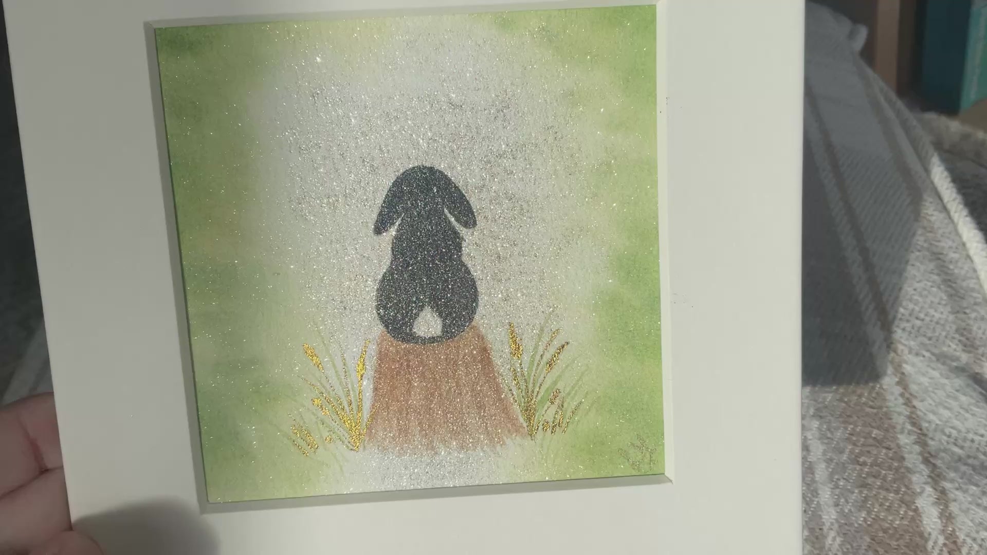 Video of “In to the Shimmering Light’ - Original Lop Bunny Rabbit Watercolour Painting  4” x 4”