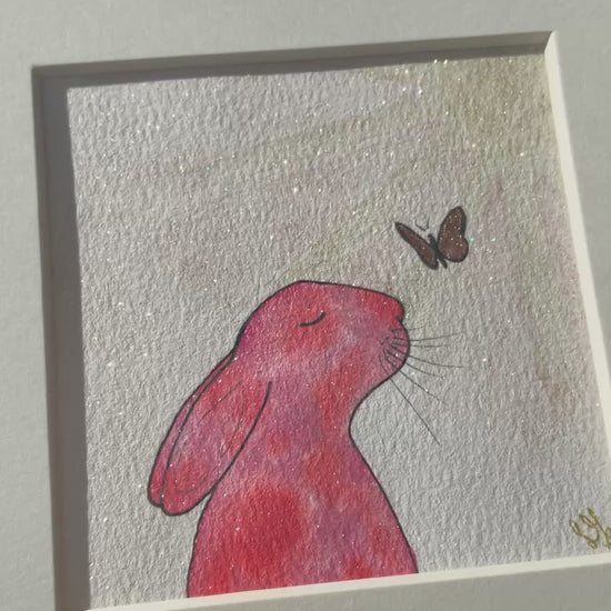 Video ‘Look For Me In The Stars’ - Original Bunny Rabbit Watercolour Painting  4” x 4”