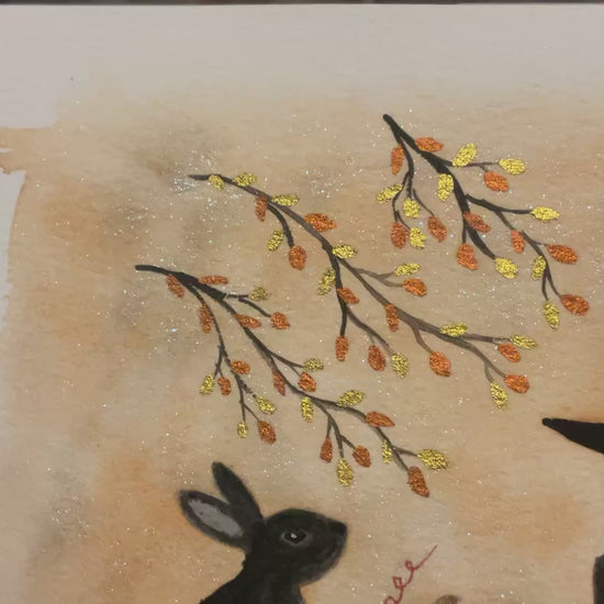Video 'Witchy Wonders’ - Original Bunny Rabbit Watercolour Painting 4” x 4”