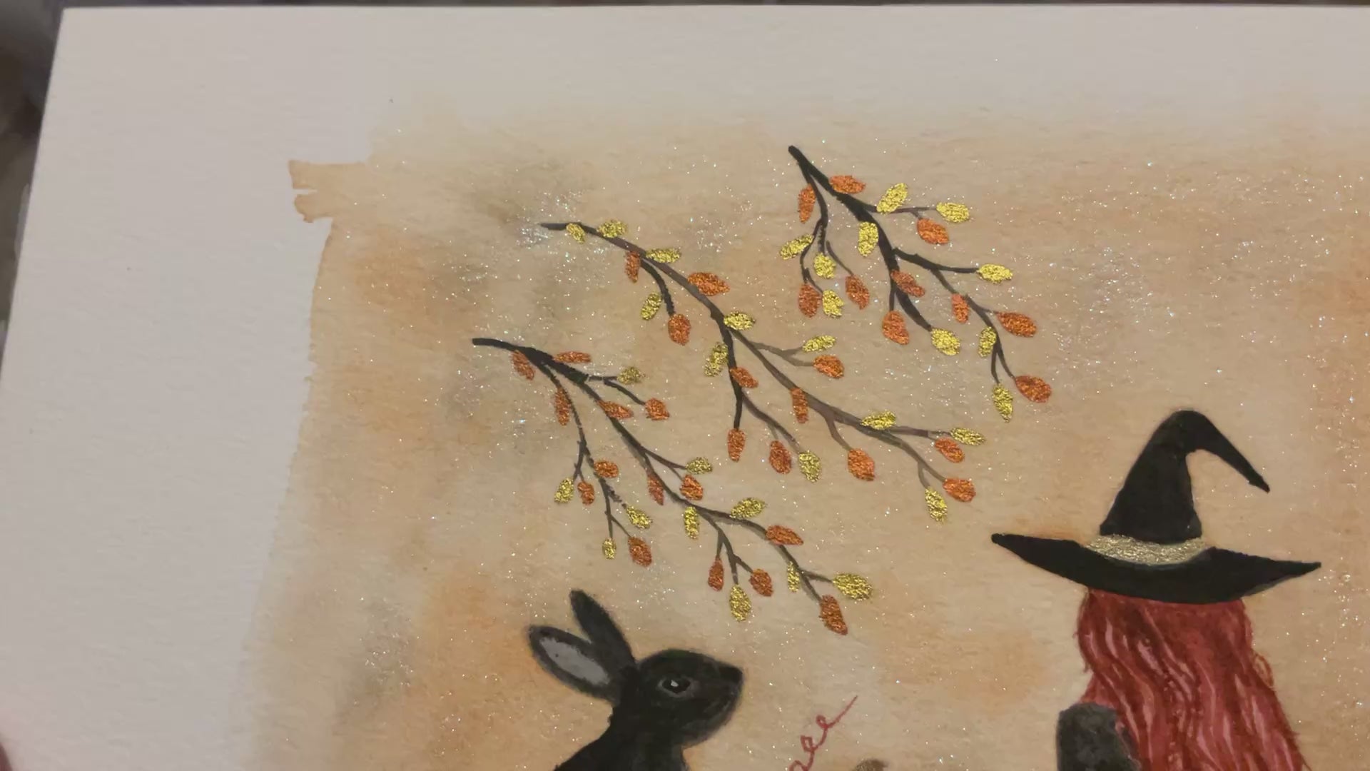 Video 'Witchy Wonders’ - Original Bunny Rabbit Watercolour Painting 4” x 4”