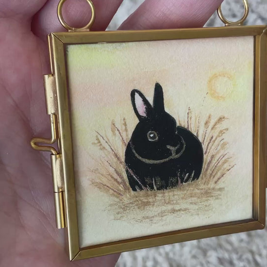 Video Original ‘Golden Sunrise’ Hanging Decoration- Netherland Dwarf Bunny Rabbit Mini Artwork