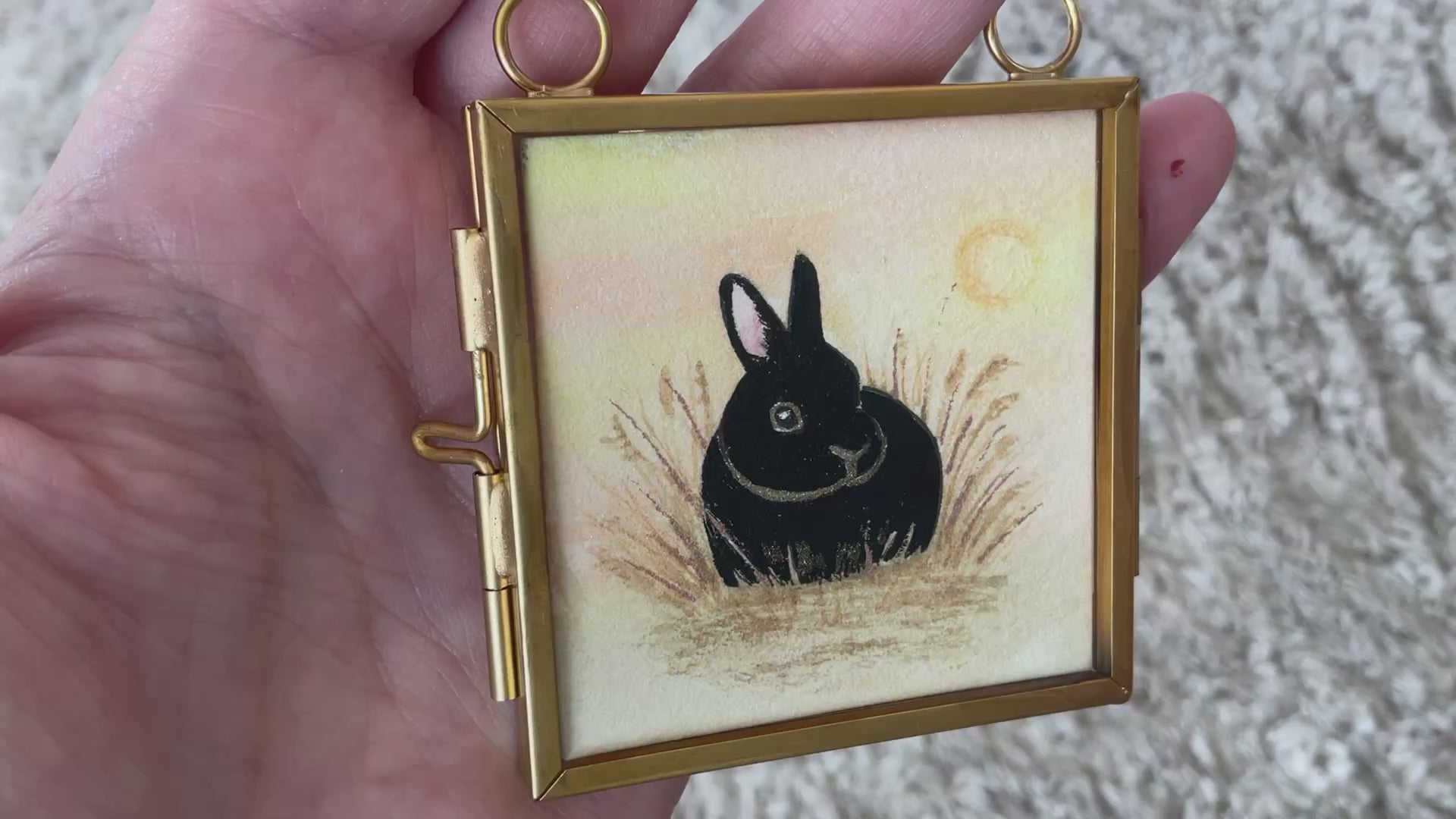 Video Original ‘Golden Sunrise’ Hanging Decoration- Netherland Dwarf Bunny Rabbit Mini Artwork