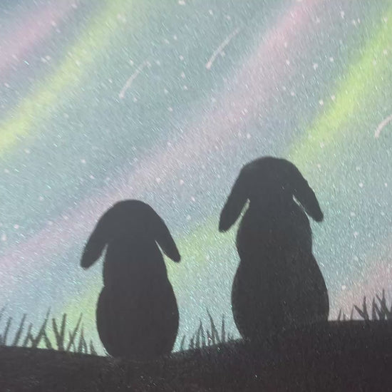 Video ‘Aurora Borealis ’ - Original Bunny Rabbits Watercolour Painting  6” x 4”
