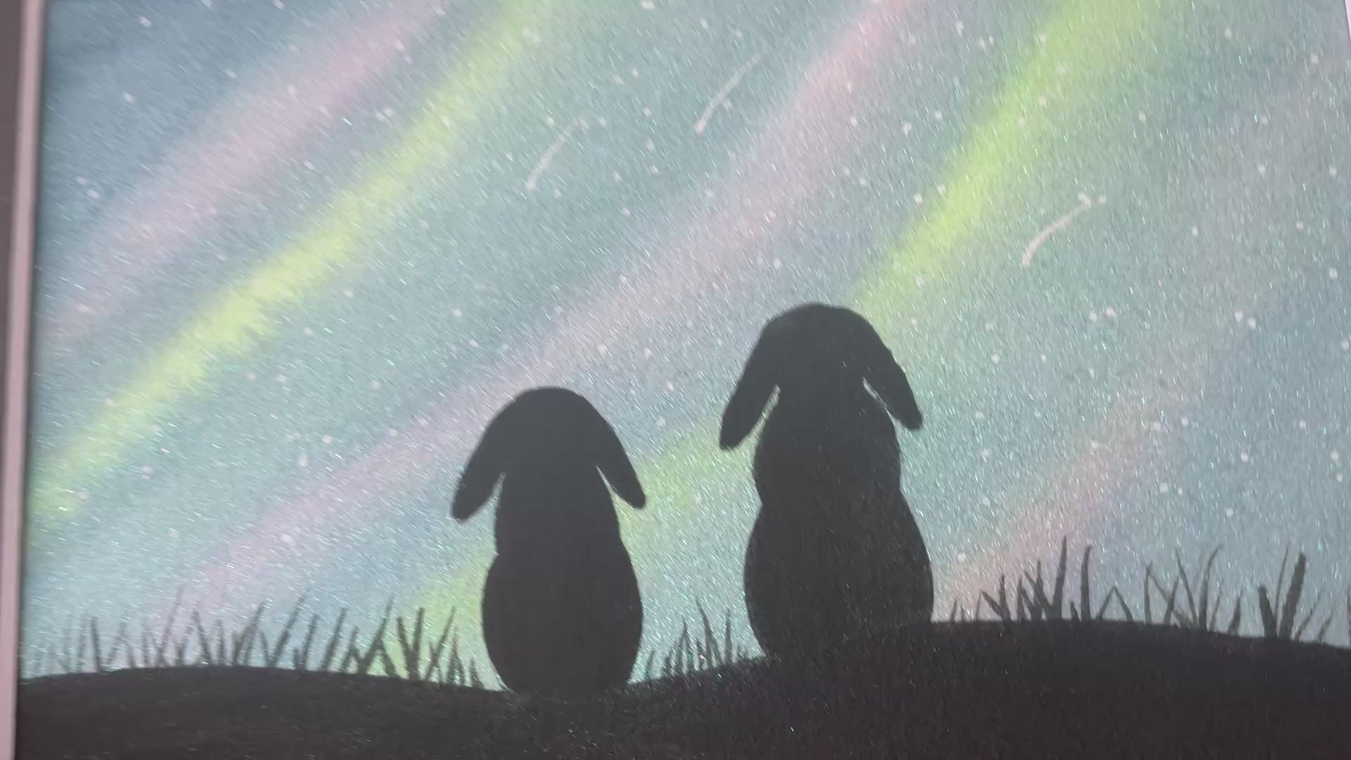 Video ‘Aurora Borealis ’ - Original Bunny Rabbits Watercolour Painting  6” x 4”