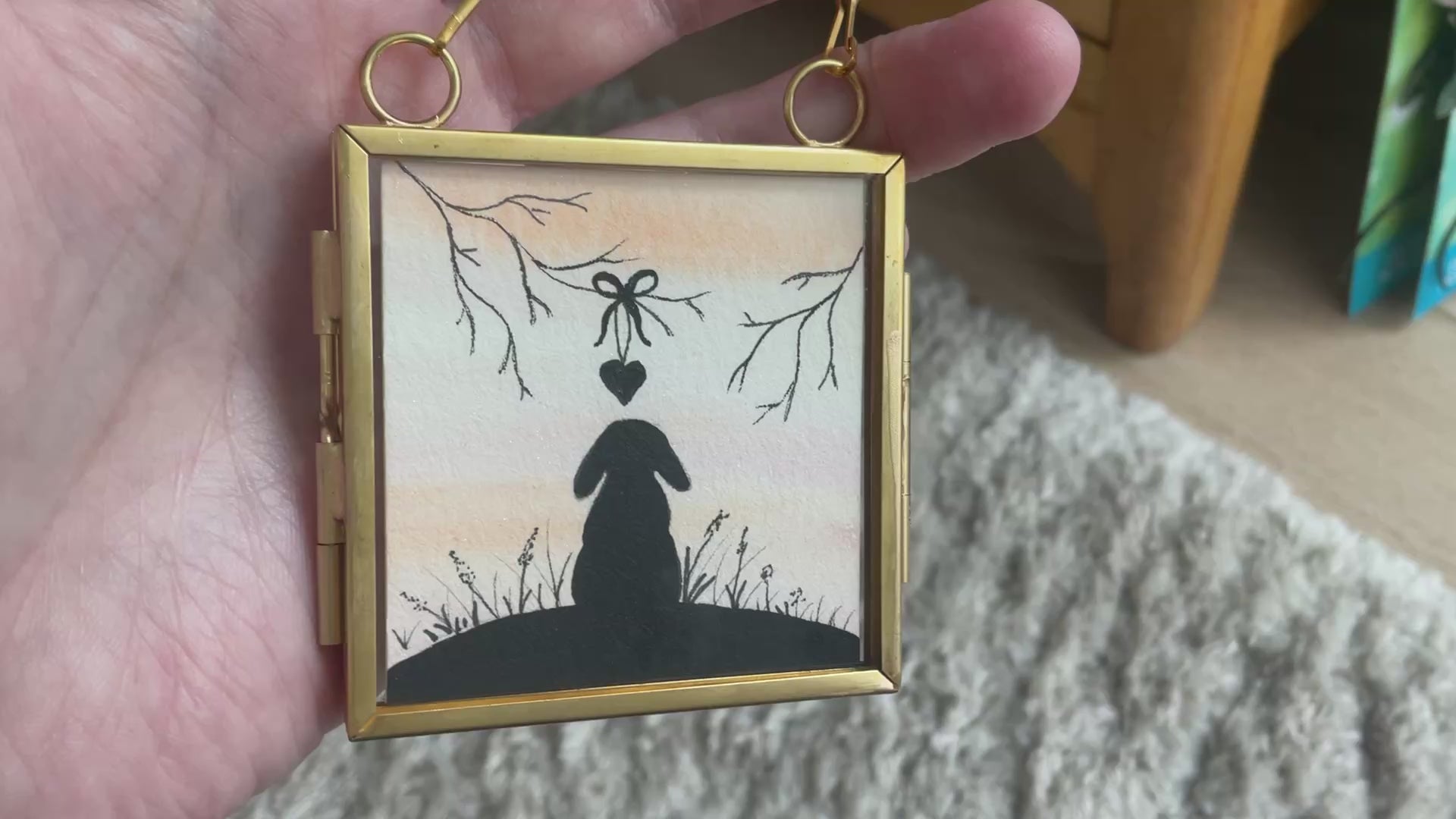 Video Original ‘I Give You My Heart’ Hanging Decoration- Lop Eared Bunny Rabbit Mini Artwork