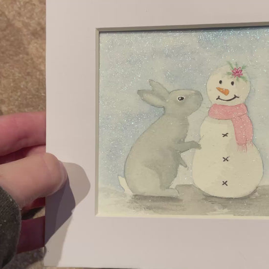 Video of ‘SnowBunny’ - Original White Bunny Rabbit Watercolour Painting  4” x 4”