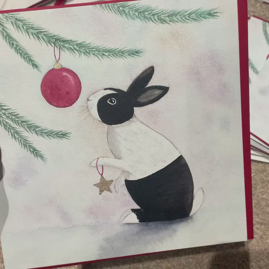 Video of Exclusive Bunny Rabbit Watercolour Art Christmas Cards - Pack of 4