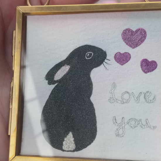 Video Original ‘Love You ’ Hanging Decoration- Black Bunny Rabbit Mini Artwork