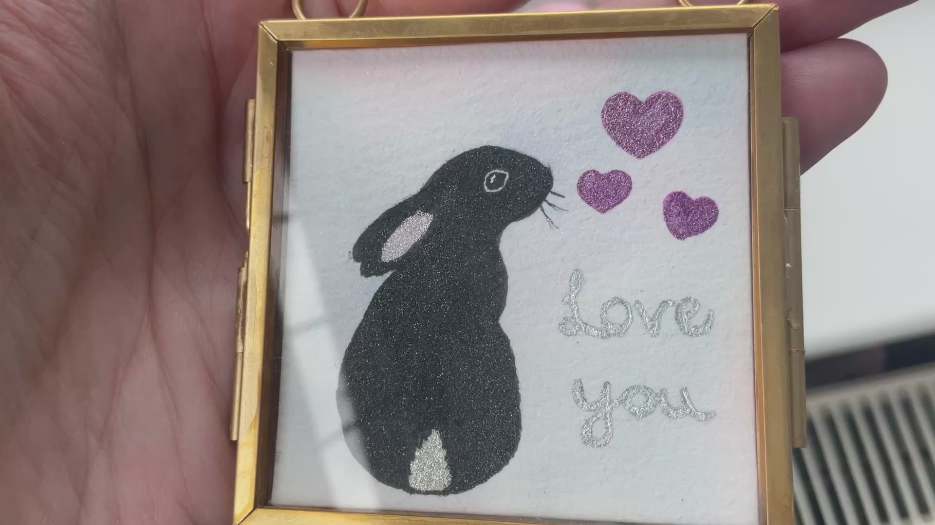 Video Original ‘Love You ’ Hanging Decoration- Black Bunny Rabbit Mini Artwork