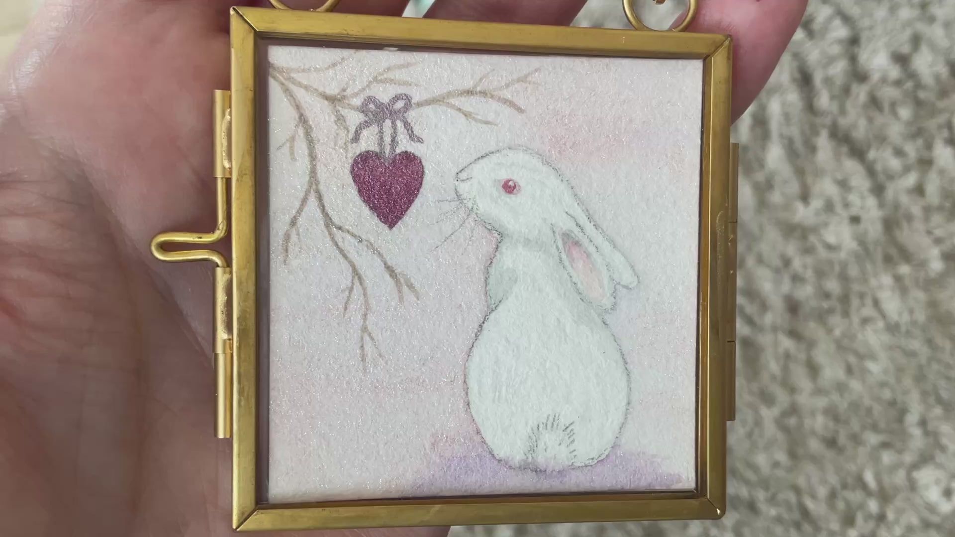 Video Original ‘I Give You My Heart’ Hanging Decoration- White Bunny Rabbit Mini Artwork