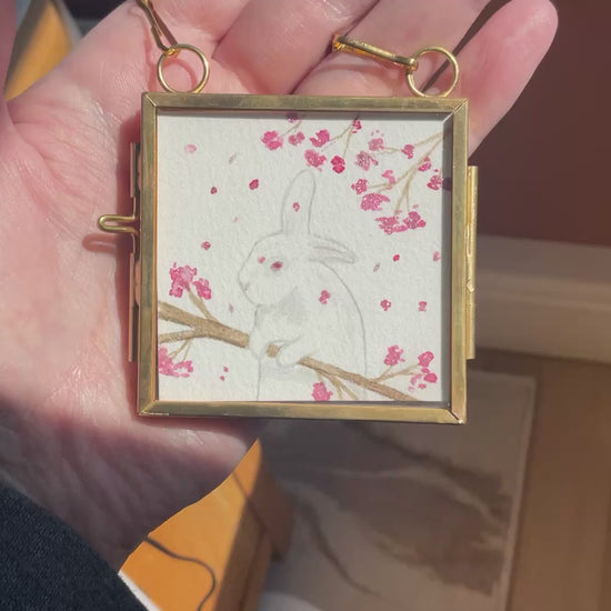 Video Original ‘Blossom Bunny ' Hanging Decoration- White Bunny Rabbit Mini Artwork