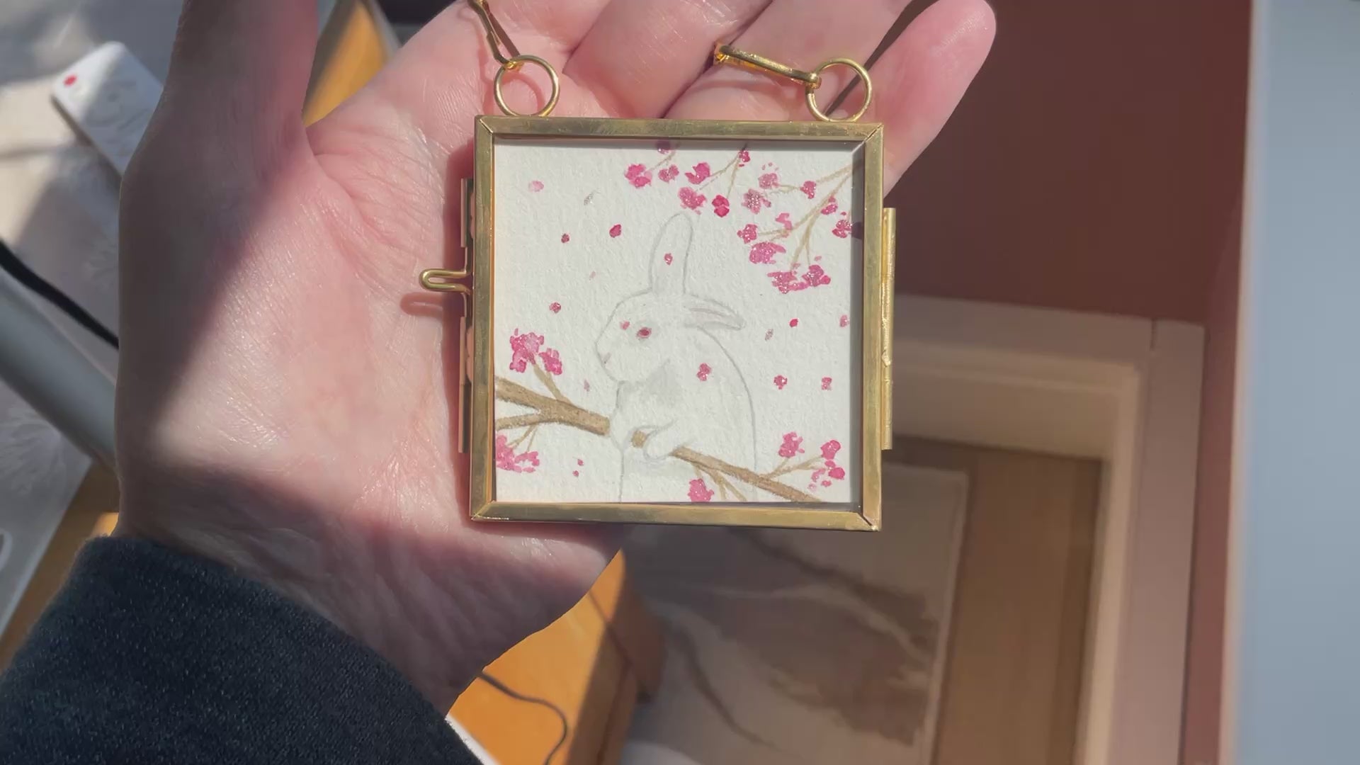 Video Original ‘Blossom Bunny ' Hanging Decoration- White Bunny Rabbit Mini Artwork