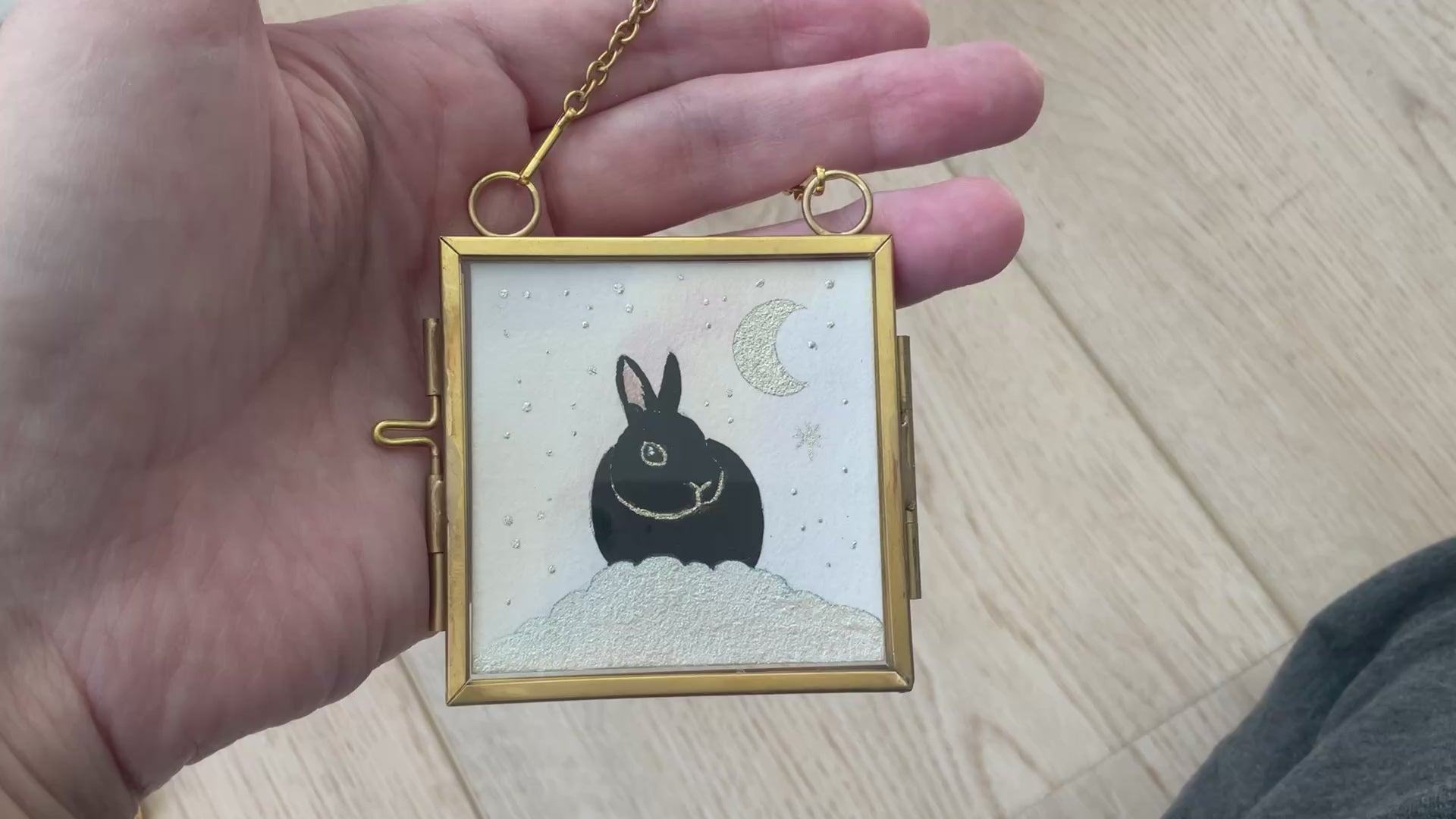 Video Original ‘Luna Bunny’ Hanging Decoration- Netherland Dwarf Bunny Rabbit Mini Artwork