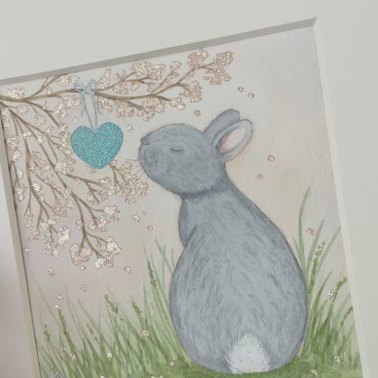 Video of whisper of the blue heart bunny watercolour painting 