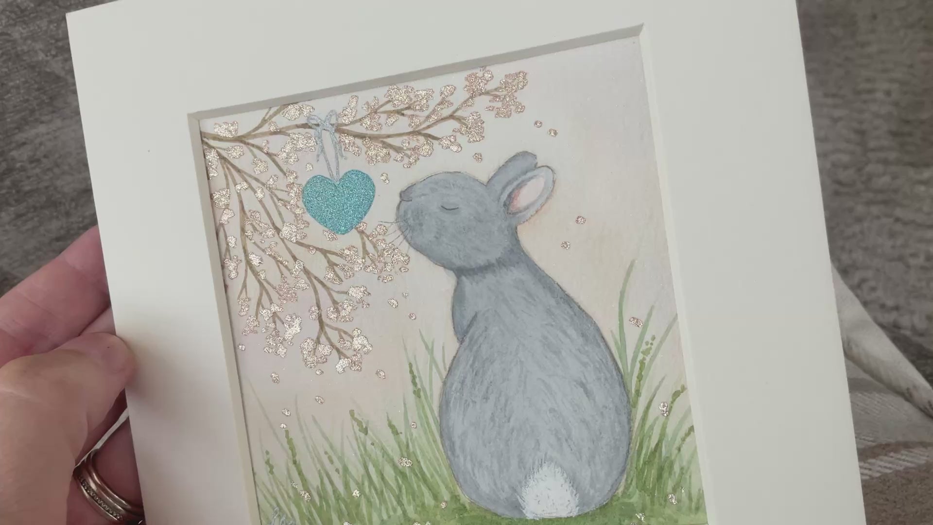 Video of whisper of the blue heart bunny watercolour painting 