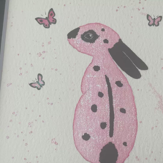 Video ‘Colourburst’ - Original English Spot Bunny Rabbit Watercolour Painting 4” x 4”
