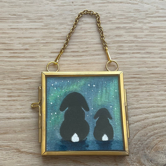 Original black lop bunny art decoration painting titled The Aurora Binkialis
