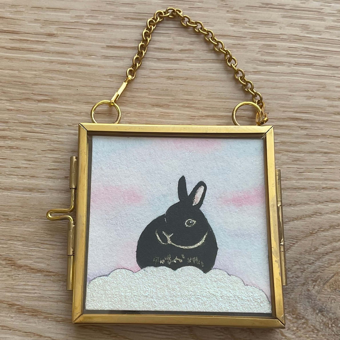 Original black netherland dwarf bunny art decoration painting titled Waiting For You