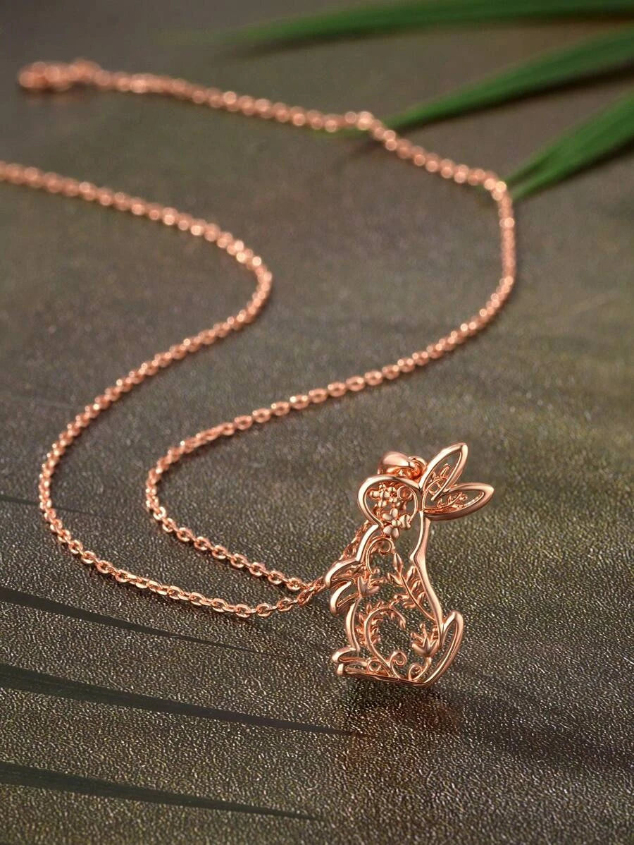 Rose gold Floral Bunny Rabbit Necklace