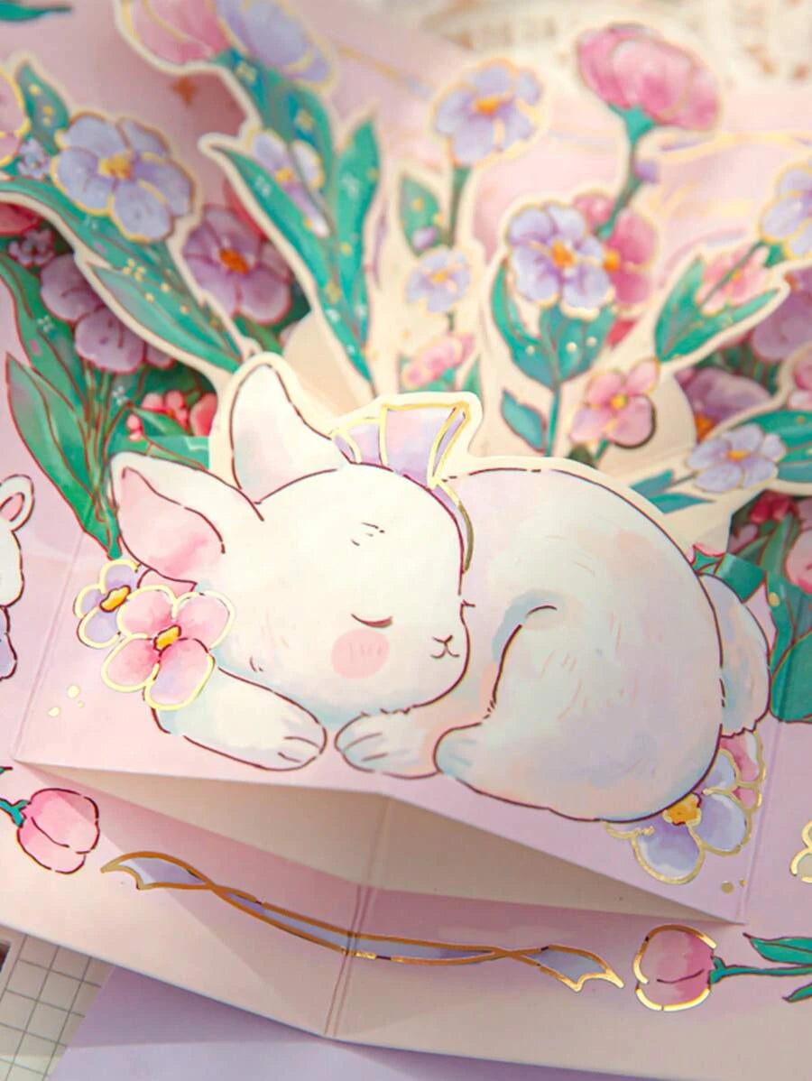 Full bloom bunny rabbit pop up greeting card