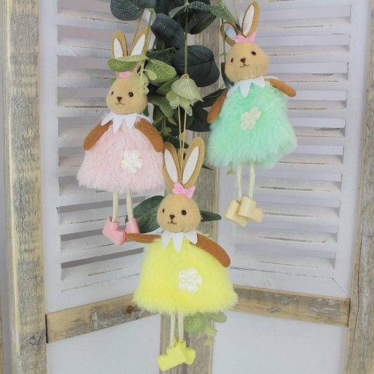 Set of 3 Faux Fur Hanging Bunny Rabbits Decorations