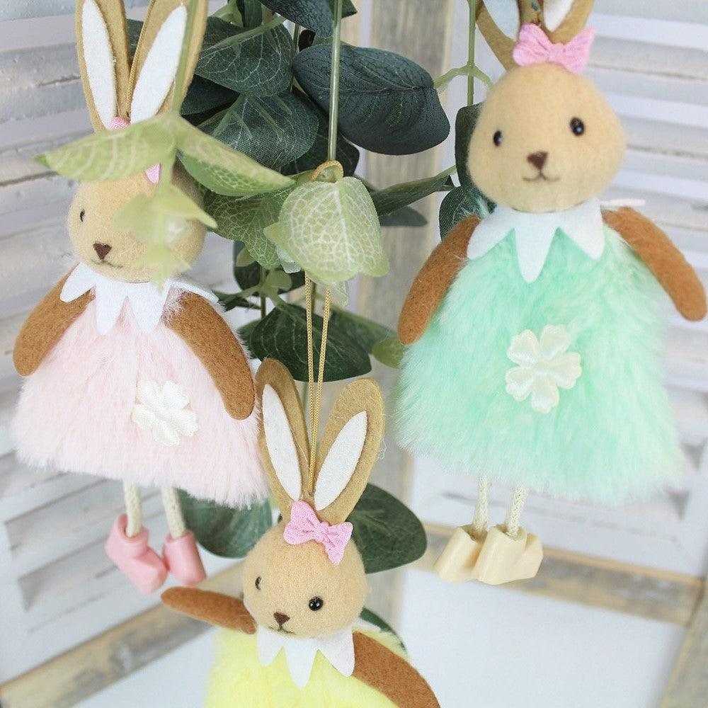 Set of 3 Faux Fur Hanging Bunny Rabbits Decorations close up