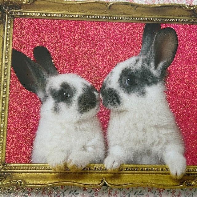 Kissing Bunnies Glitter Rabbit Card - Bunny Creations