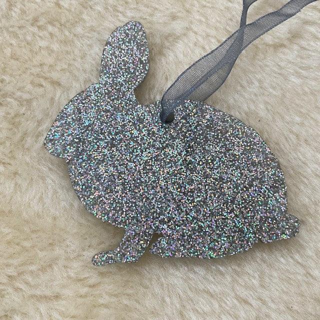 silver Glitter Bunny Rabbit Hanging Christmas Decoration