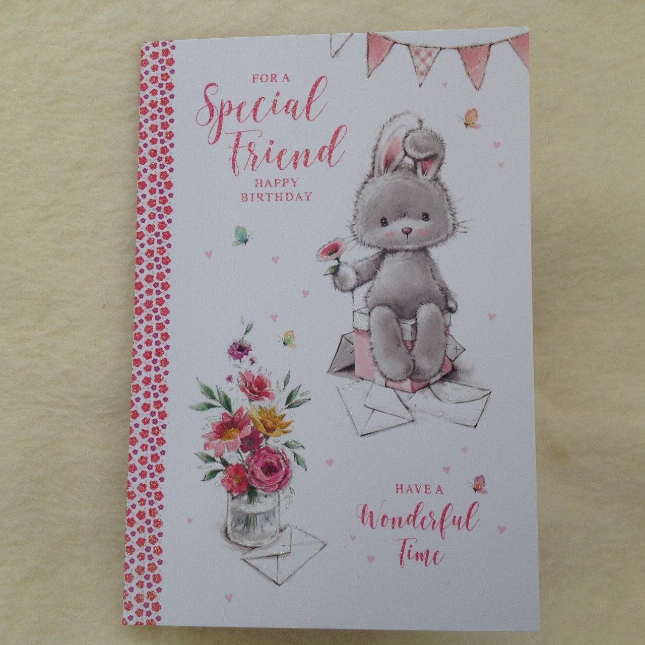 Special Friend Glitter Bunny Rabbit Birthday Card - Bunny Creations